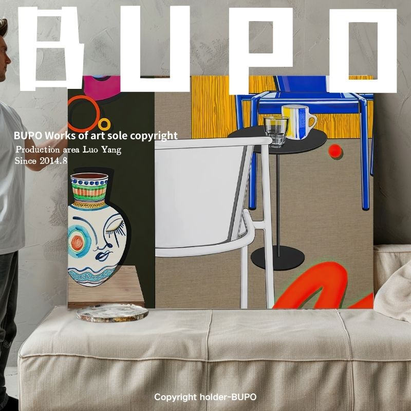 包豪斯风格玄关纯手绘油画抽象静物装饰画客厅多巴胺小众艺术挂画