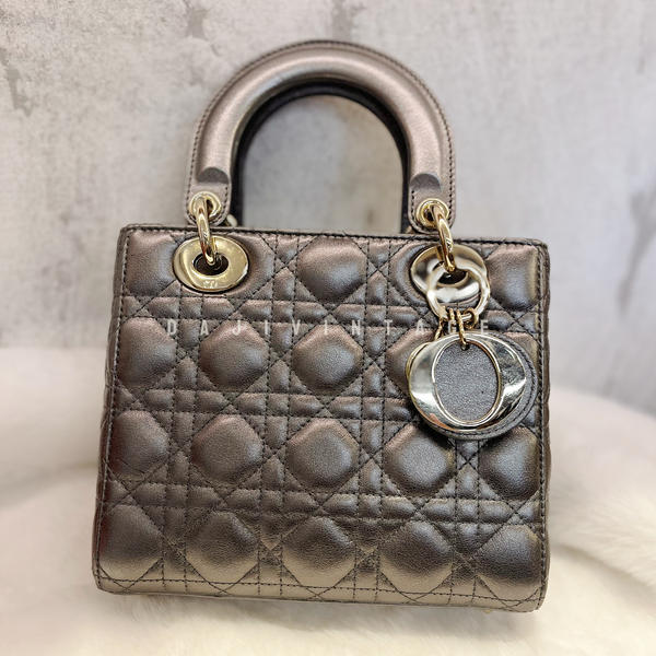 大吉中古/DIOR迪奥珠光灰四格戴妃手提斜挎包