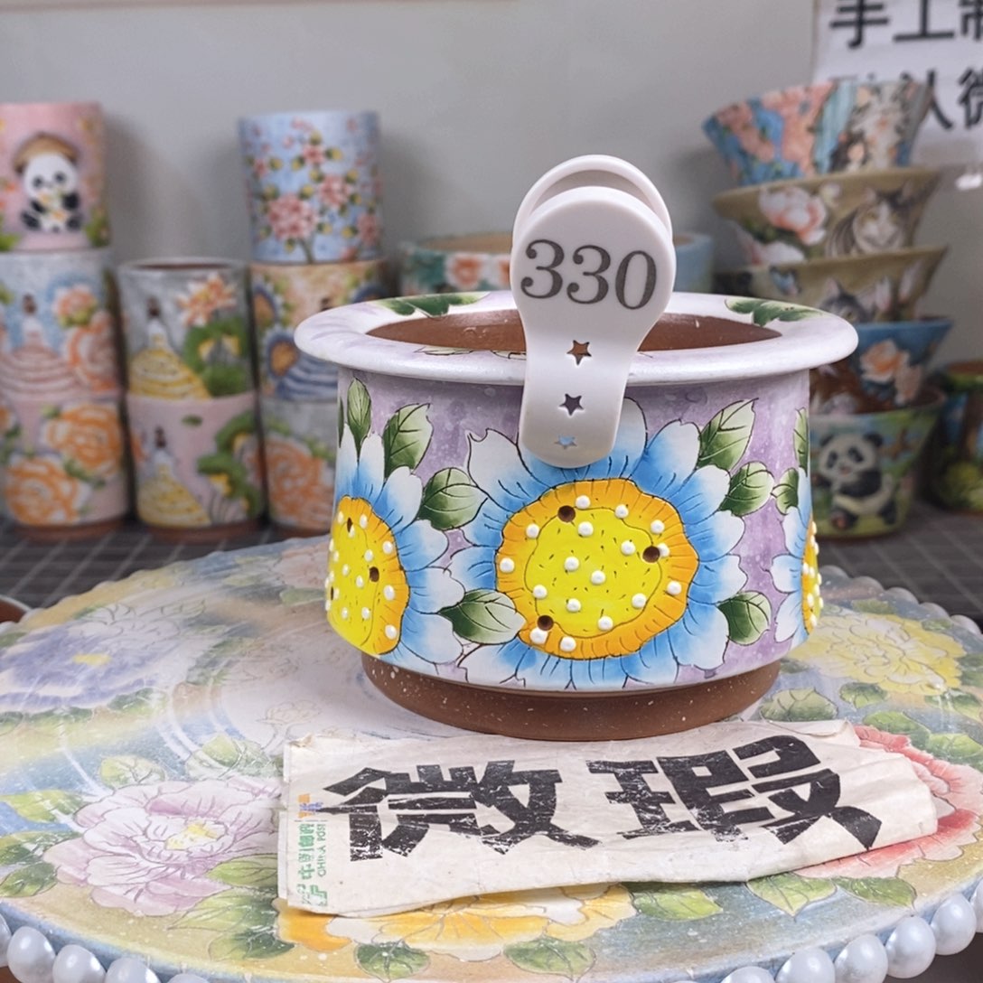 紫砂花盆红陶手绘花盆