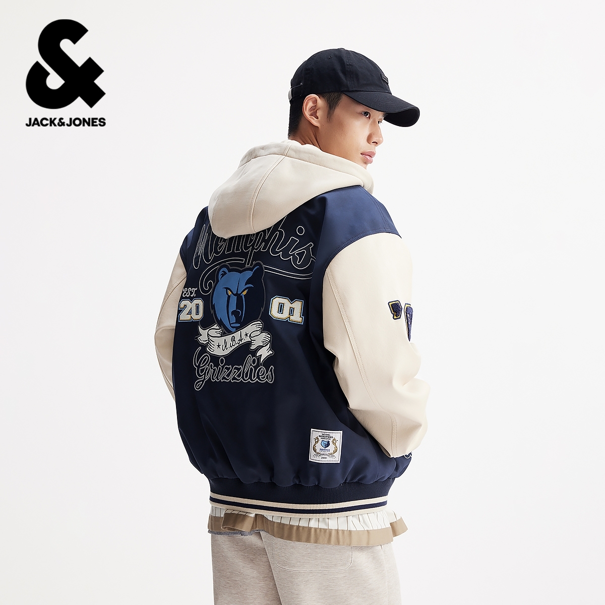 杰克琼斯NBA联名2026年春季新款男装宽松连帽棉服棉衣休闲外套