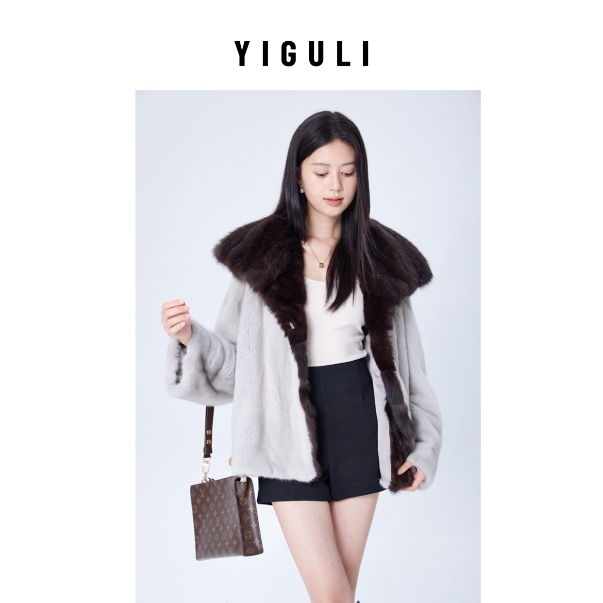 YIGULI【专柜品质】蓝宝石65cm全抽进口稀有皮水貂长款皮