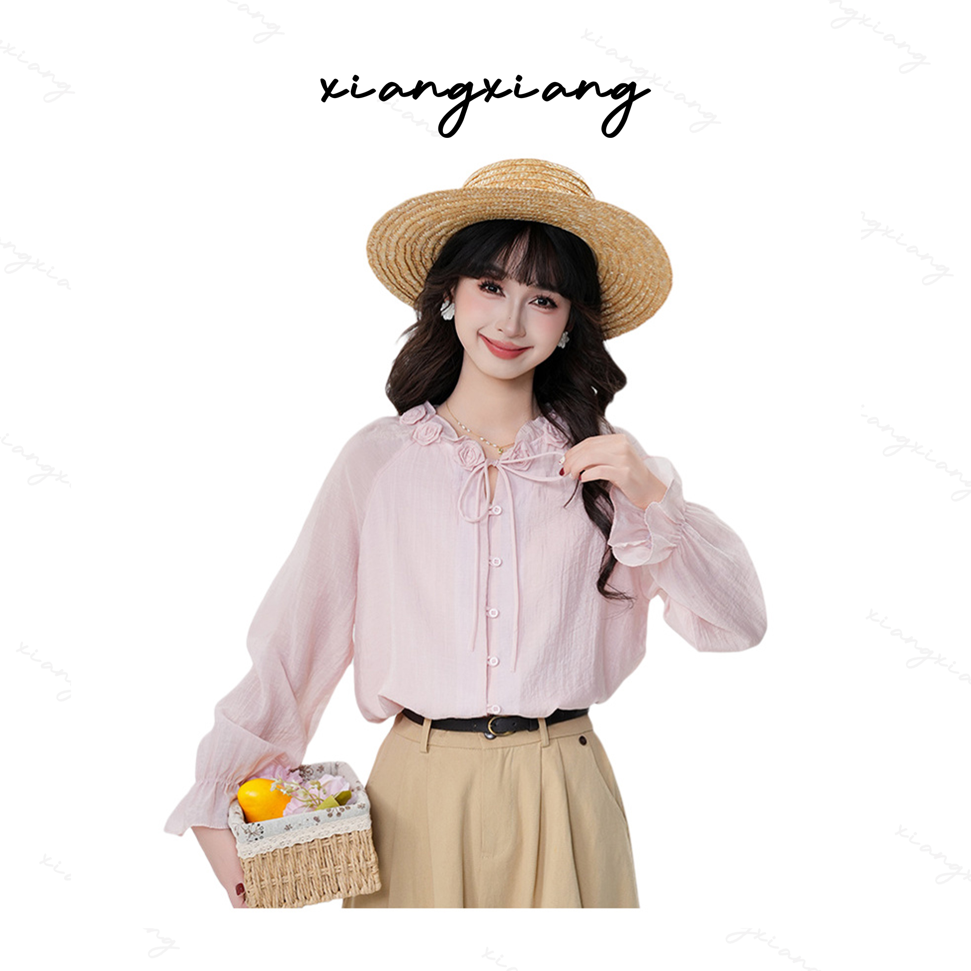 TU24092《珊珊专属》“普薇花园”复古花朵设计感文艺衬衫女2025春季