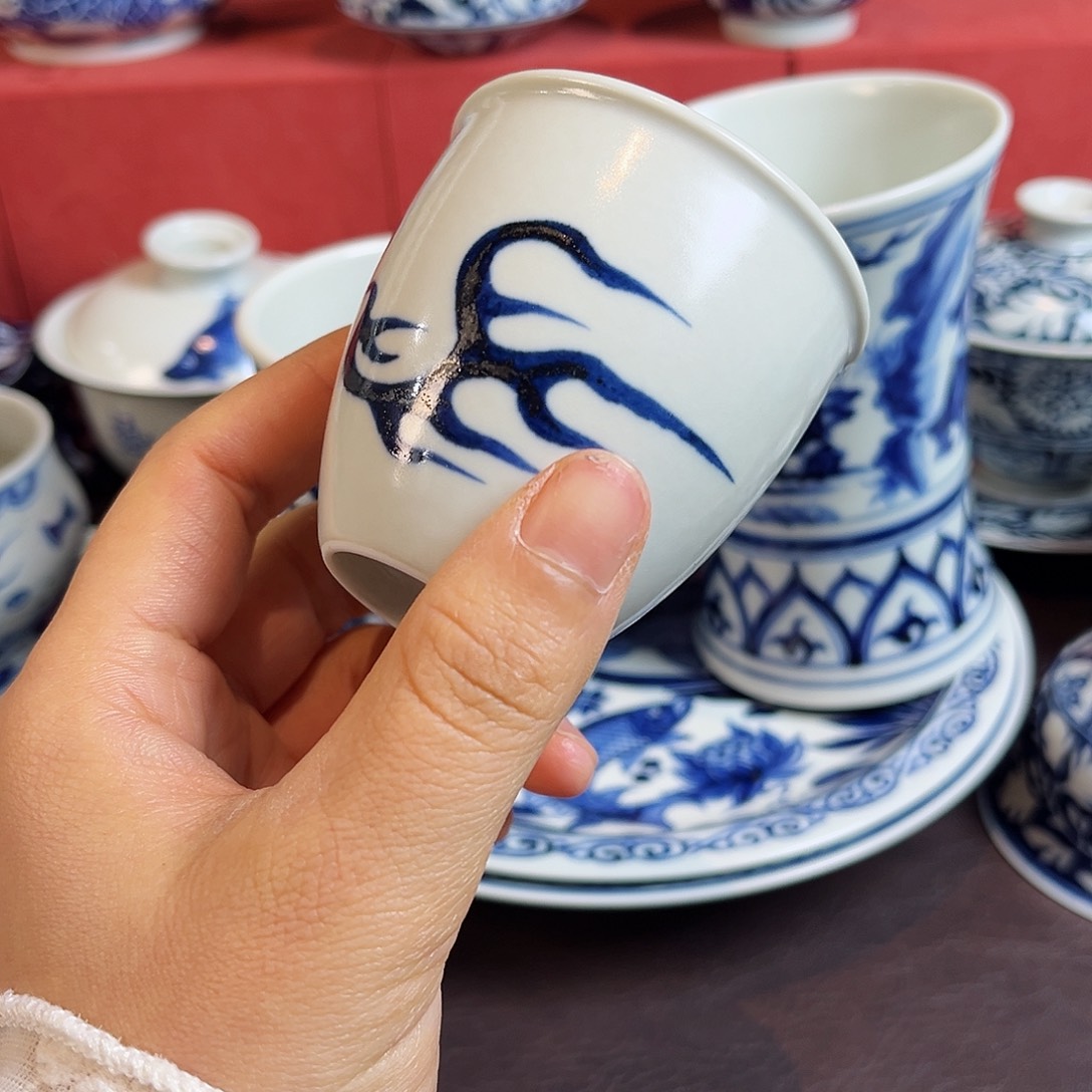 青花火焰主人杯全手绘原矿釉烧制