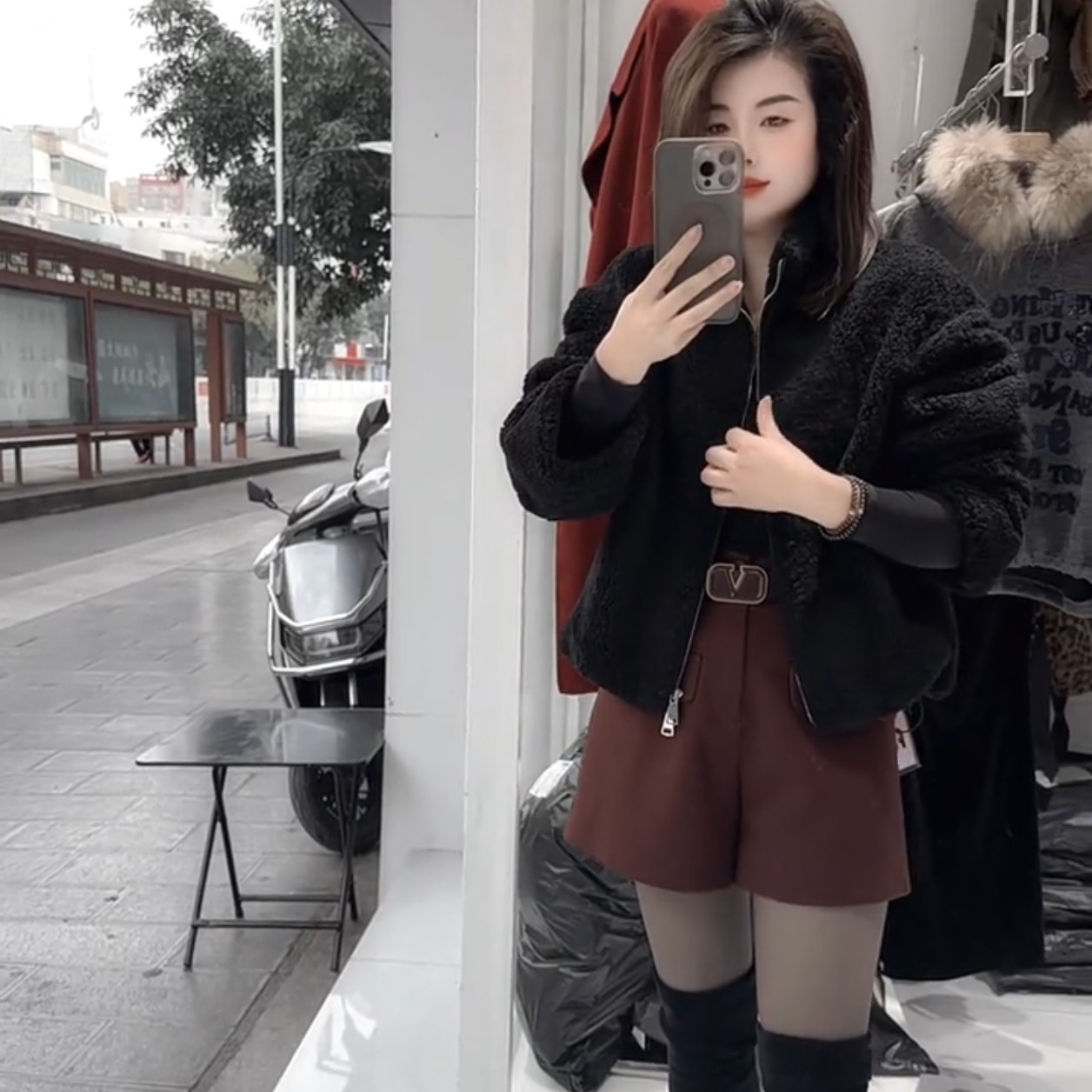 百搭个性潮流外套女冬加厚保暖复古小个子羊羔毛夹克