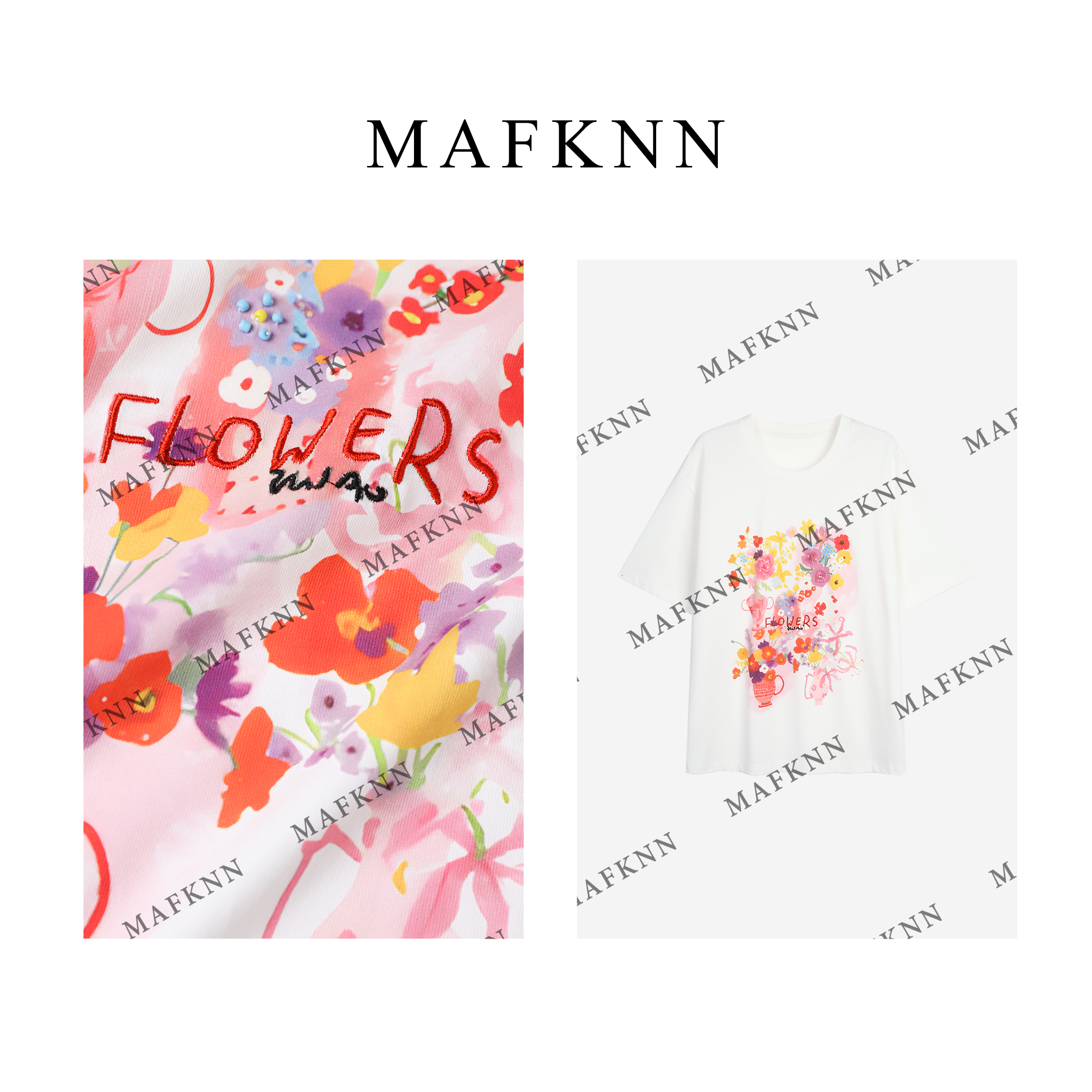 MAFKNN/玛肯时尚休闲简约纯色百搭夏季透气印花T恤MK12385