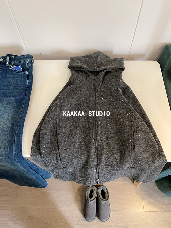 REKAYYAT“银河”羊毛韩版冬季洋气百搭时尚显瘦洋气亮晶晶连帽外套