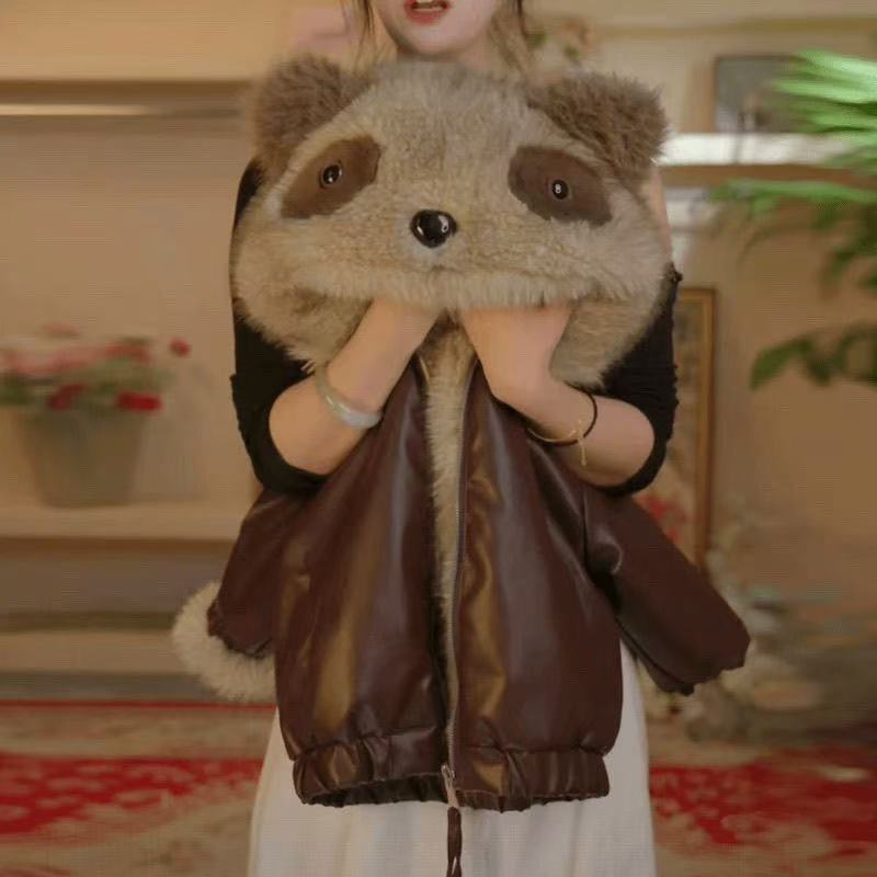 小浣熊2025冬款男女童洋气时尚双面穿皮外套加厚款毛毛衣