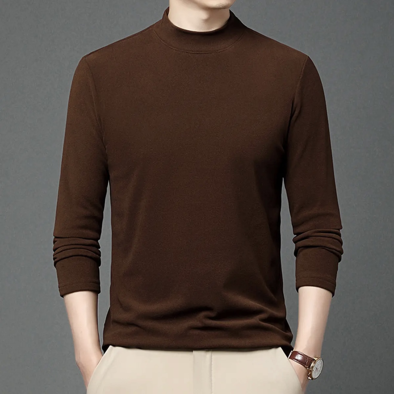 HG2半高领纯色德绒修身长袖打底衫男女同款8-99