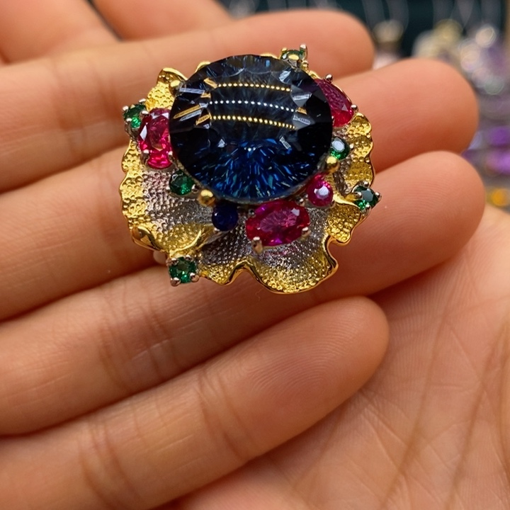 托帕石戒指银S925镶嵌天然托帕石戒指