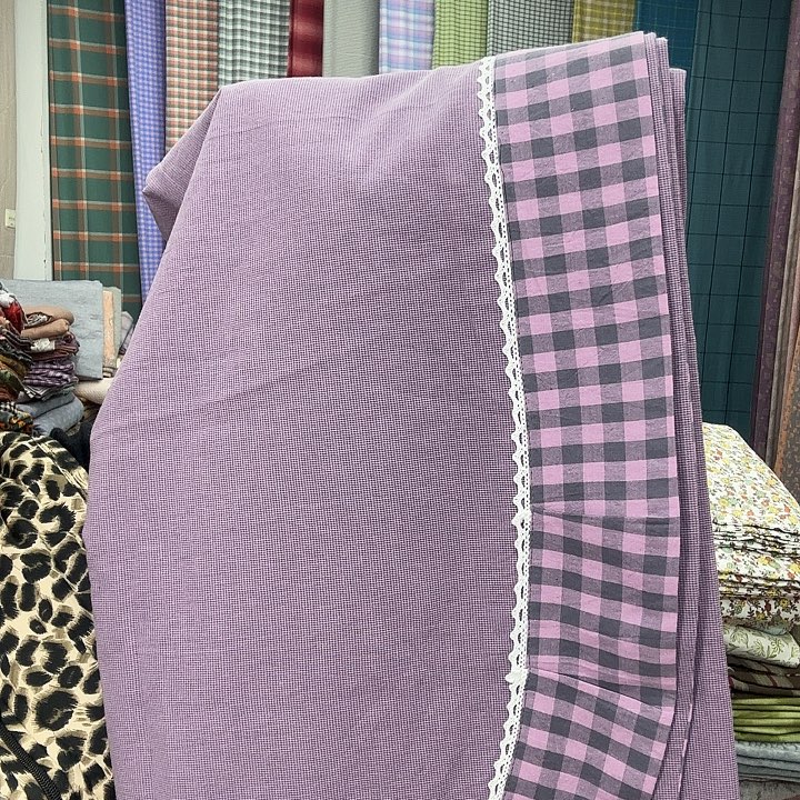 棉2.5米×2.4米床单紫色小格子花边