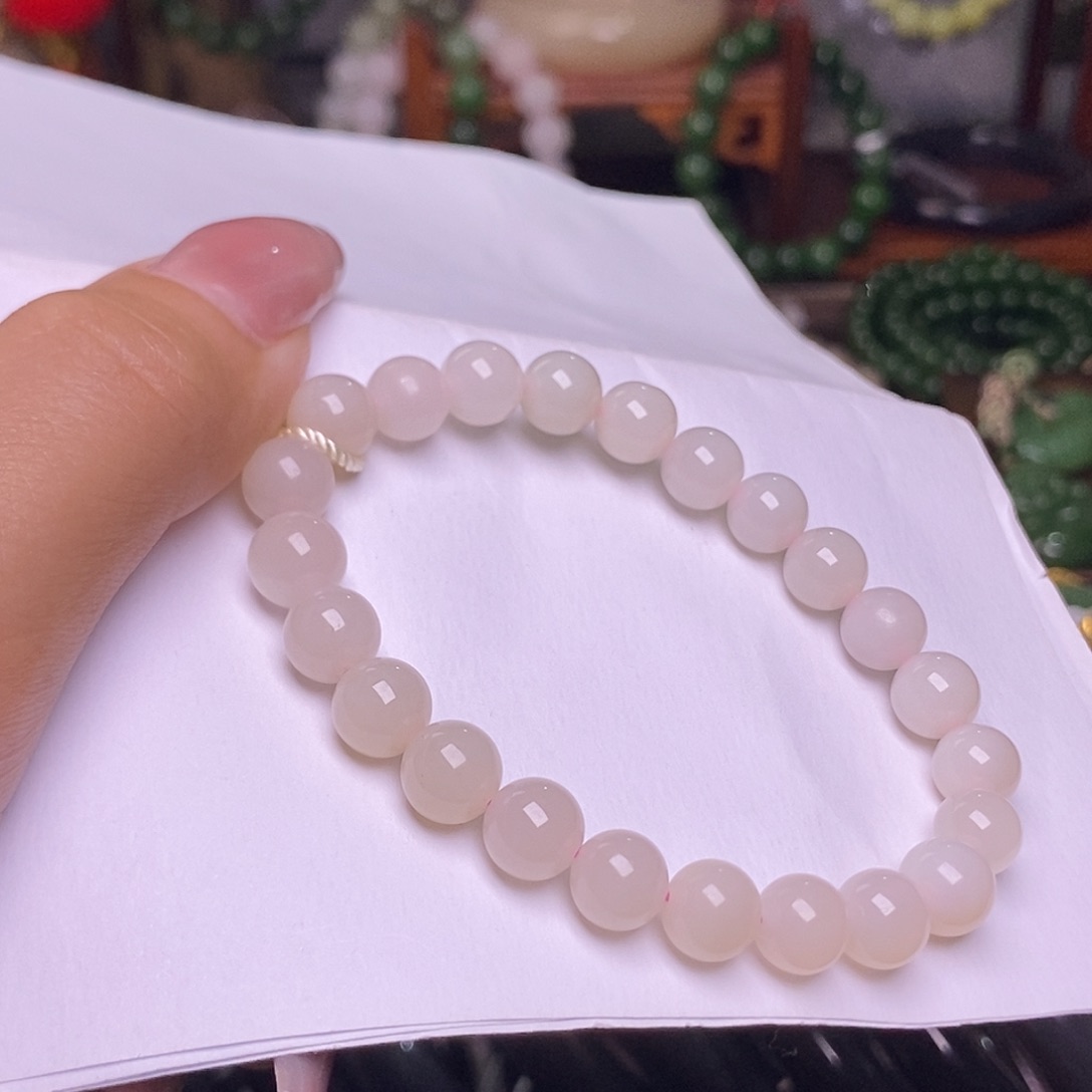 和田玉藕粉手链约8MM未镶嵌