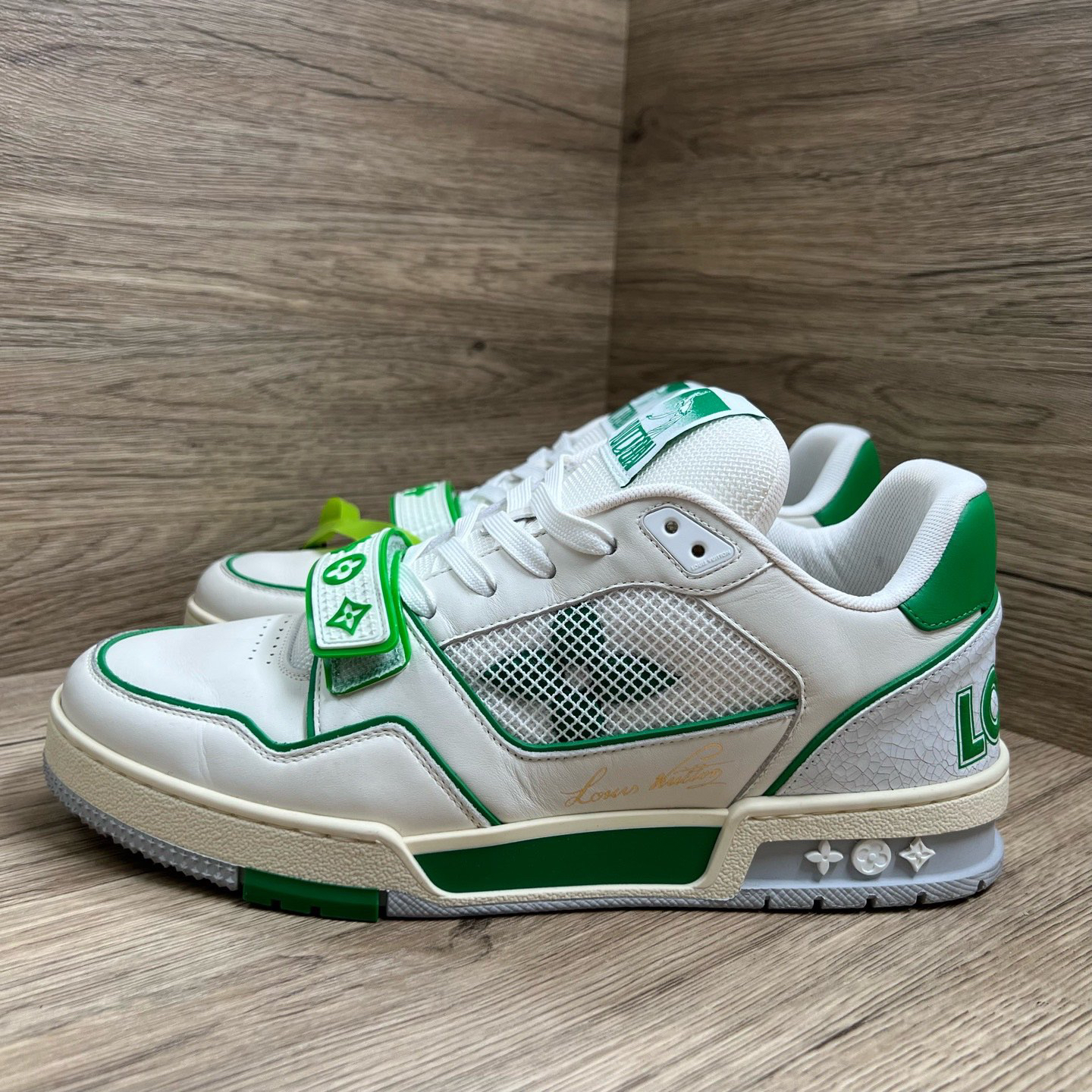 99新 LouisVuitton/路易威登 Trainer 白绿魔术贴板鞋 41码/原