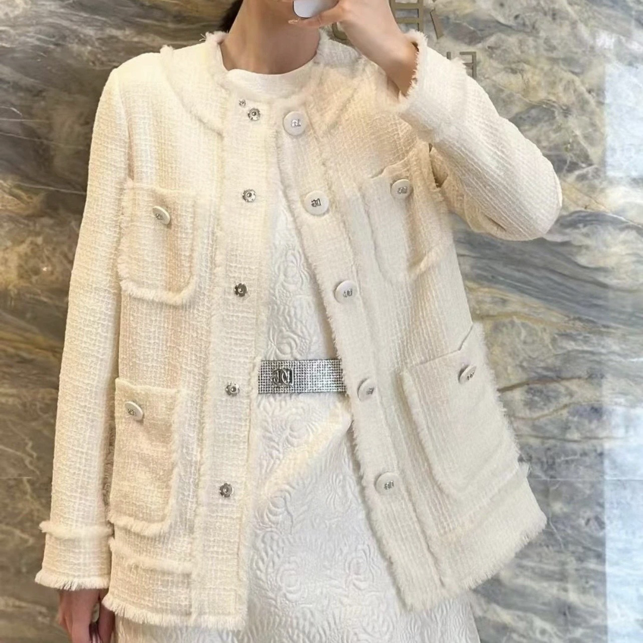 99新 maje dec89/DG Logo按扣粗花呢开衫 36码 羊毛