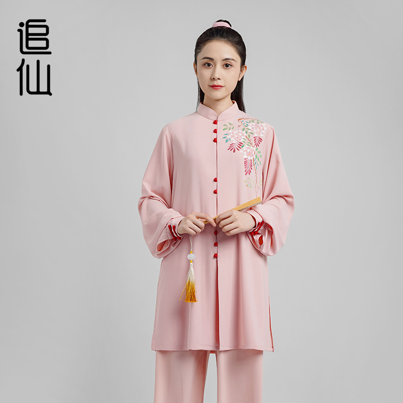 追仙新款手绘演出练功气功太极服飘逸垂顺柔软舒适减龄套装