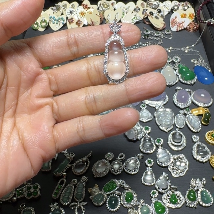 石英质玉吊坠(不含链)银S925镶嵌