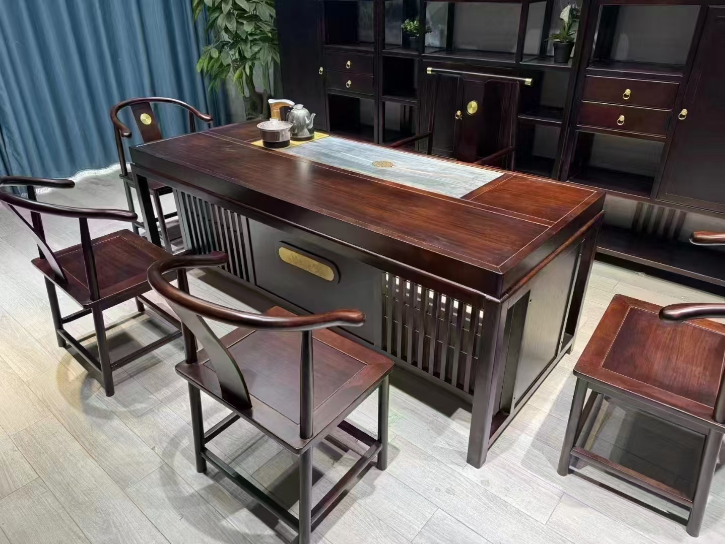 2米宁静至远茶桌新中式茶桌简约禅意办公室客厅家用阳台古典两用