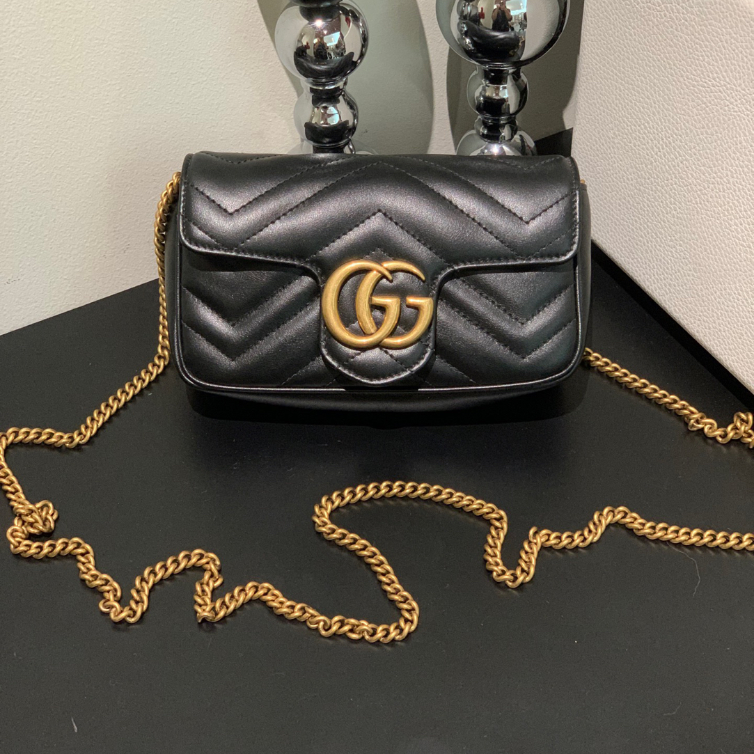 95新 GUCCI/古驰 马蒙黑金mini斜挎包