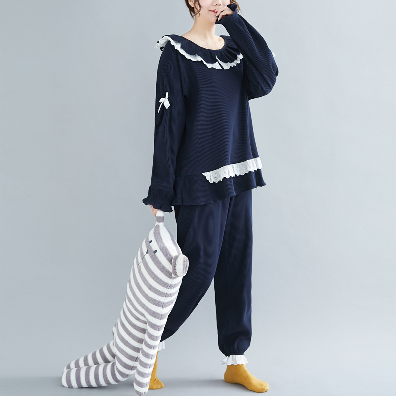 ZZ1907特大码女装特价清货批发大码女装胖MM韩版蓝色休闲睡衣套装