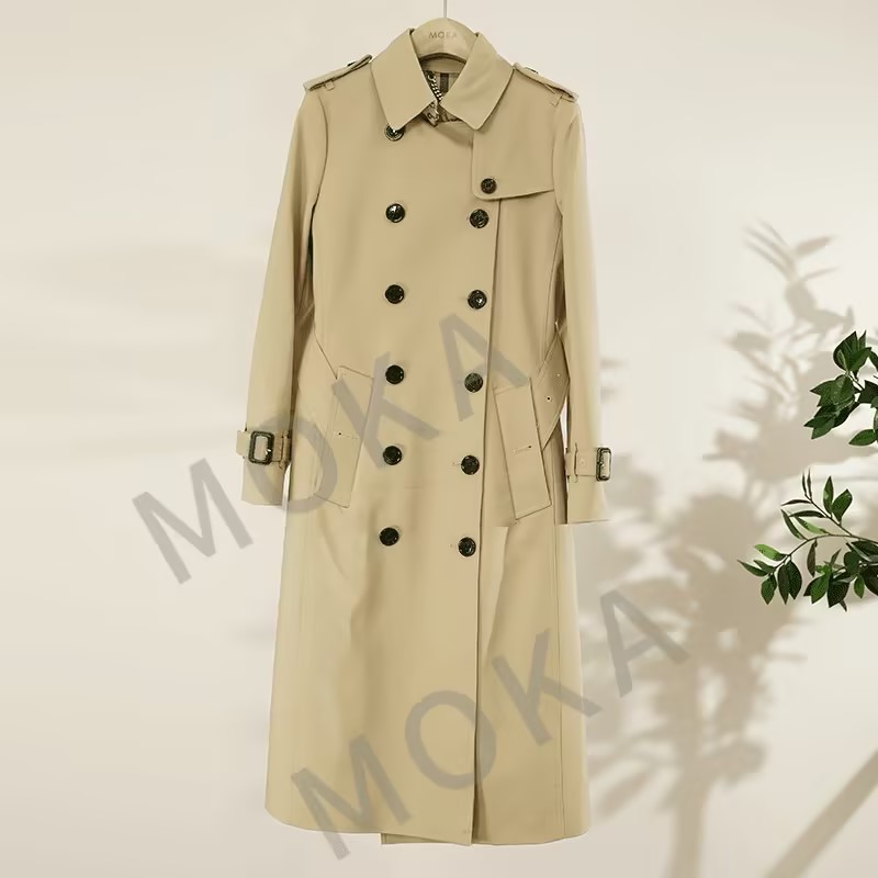 西装领长款风衣宽松格子拼接长款女士风衣（241194）2532