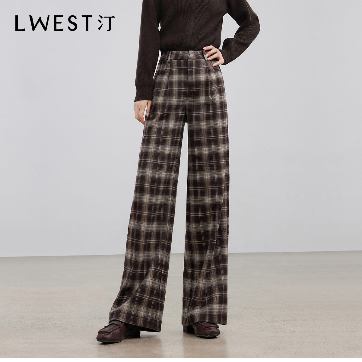 朗文斯汀2025冬季新款百搭直筒显瘦复古格纹休闲裤DTYK5508D18564