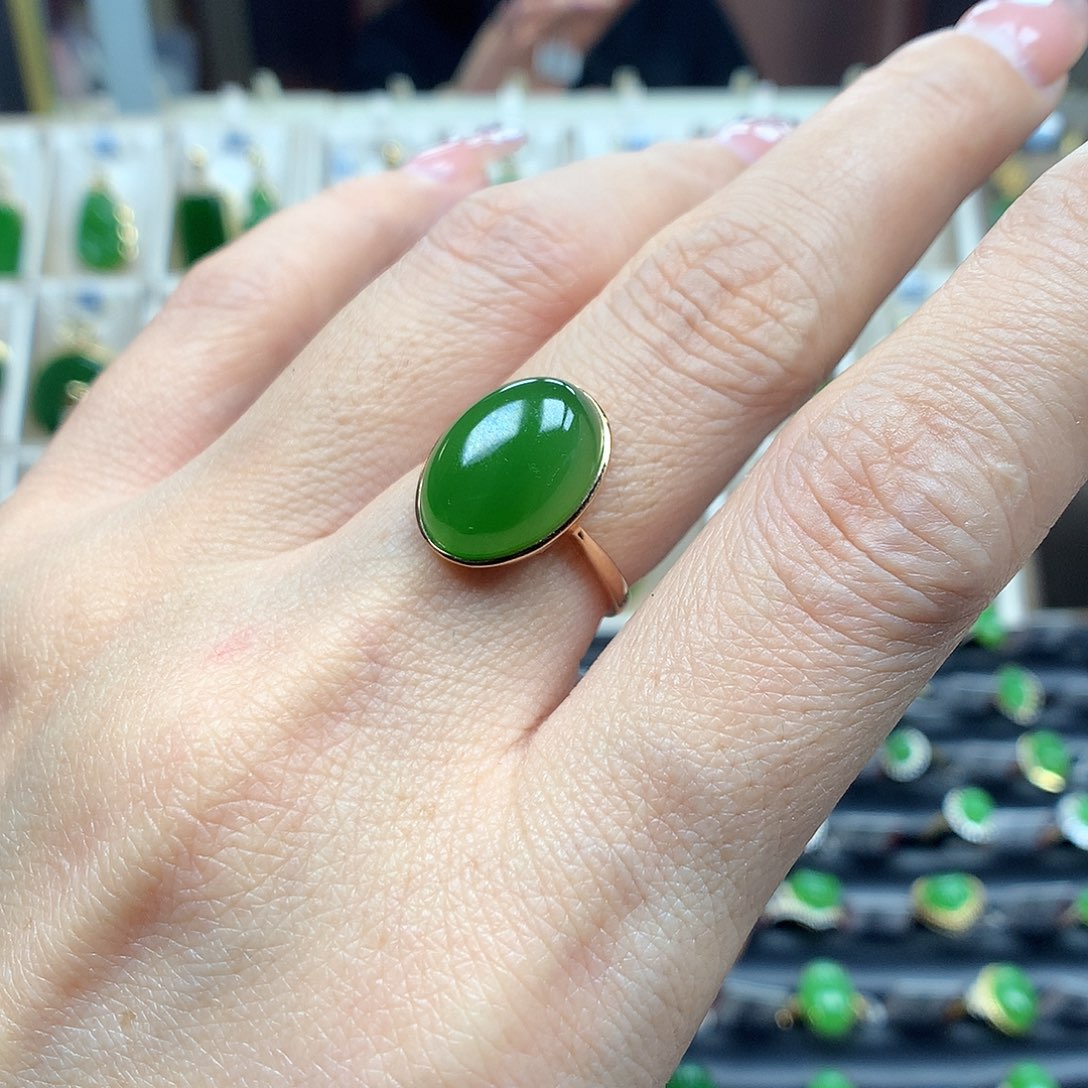 和田玉戒指18K金镶嵌1014