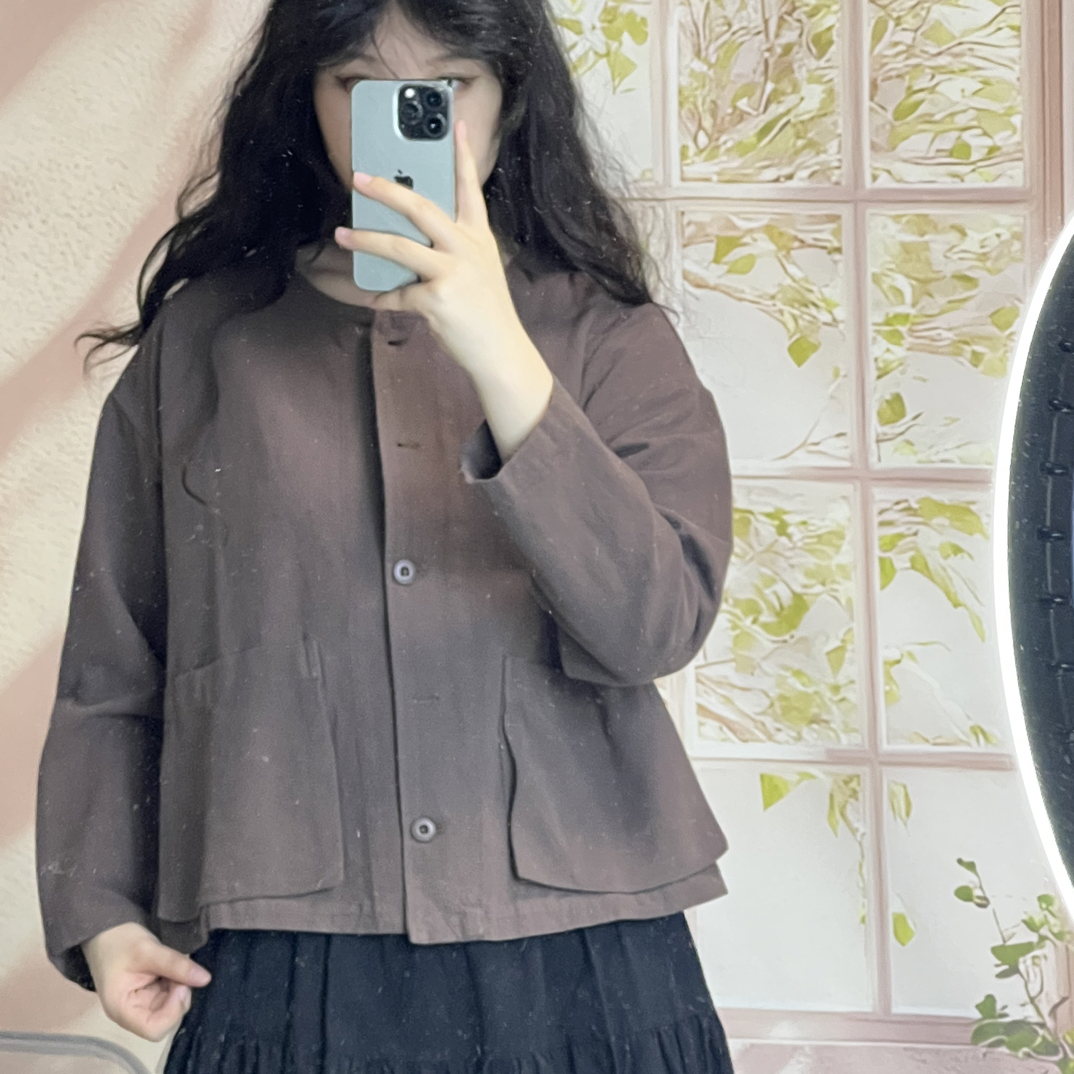 纯色落肩袖女短外套气宽松森系