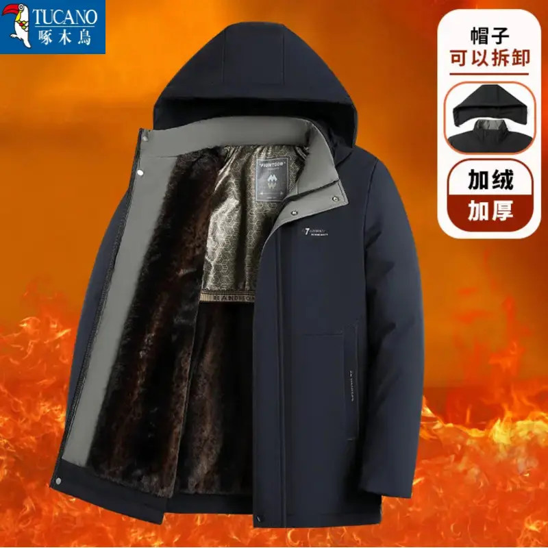 啄木鸟中年男士加绒加厚棉服爸爸装可脱卸帽子面包服爆款上衣秋冬