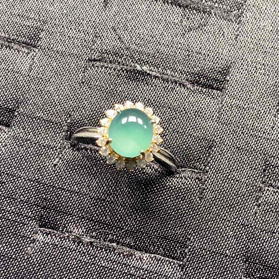 翡翠银S925镀金镶嵌戒指