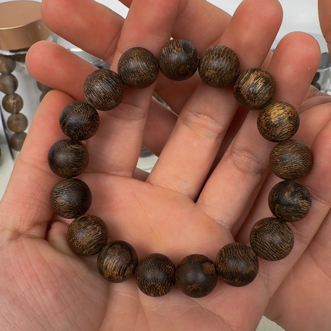 沉香手串沉香柬埔寨圆珠九九沉卡13保17.7克手串