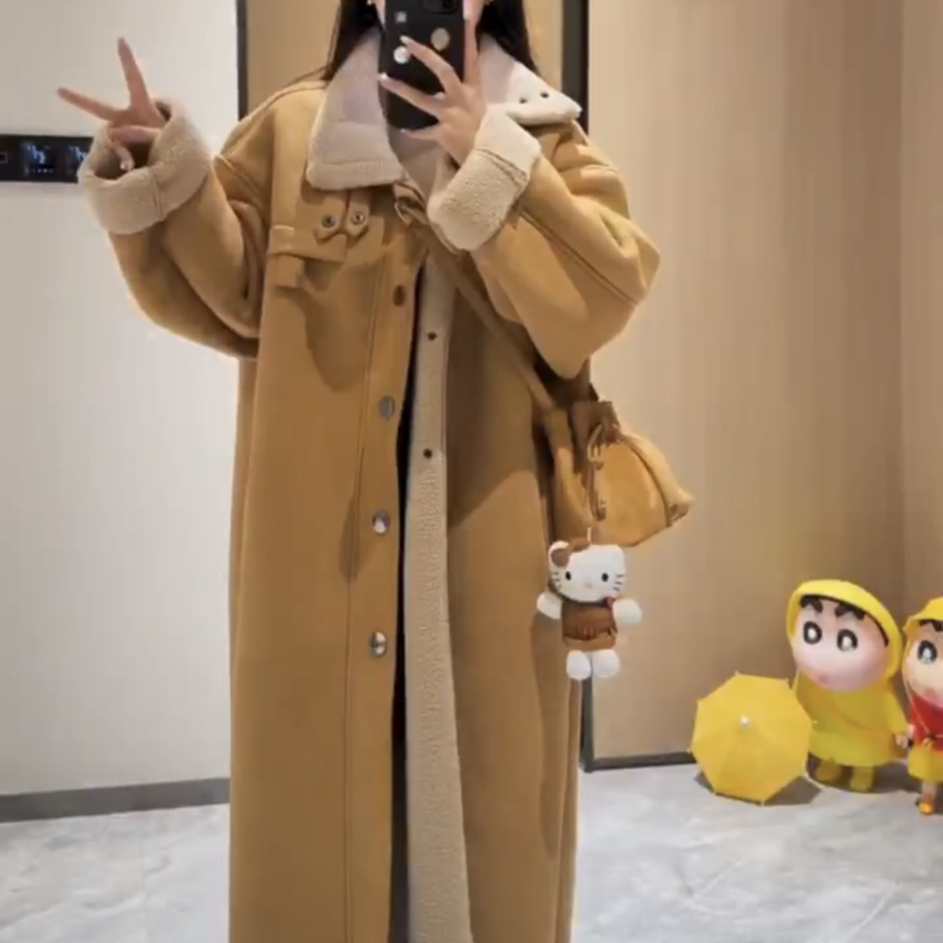 大码韩版新款时尚宽松加厚洋气设计感毛毛外套长款