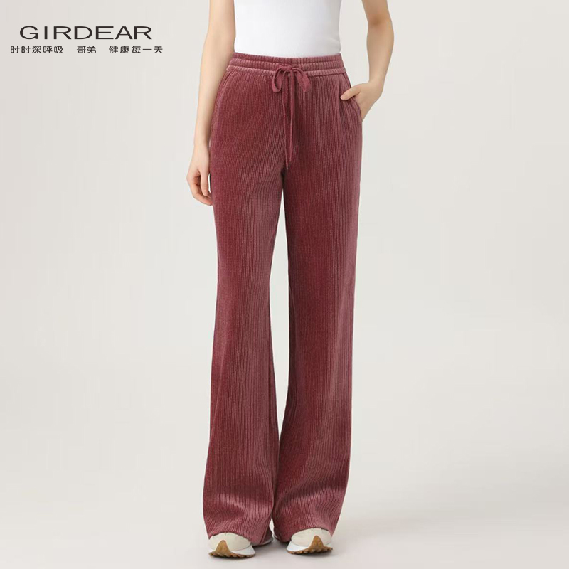 GIRDEAR/哥弟新款时尚轻奢雪尼尔抽绳百搭直筒休闲长裤1100280