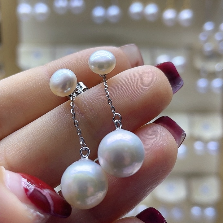 银S925镶嵌淡水珍珠耳饰