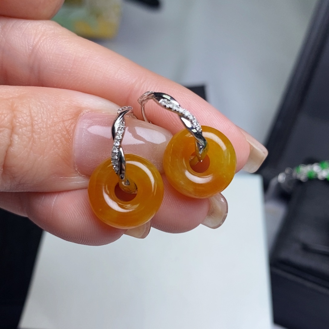 翡翠耳饰18K金镶嵌甜甜圈