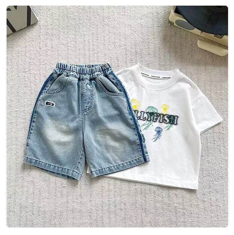 子航同款 夏季新款儿童复古五分牛仔短裤xk7059
