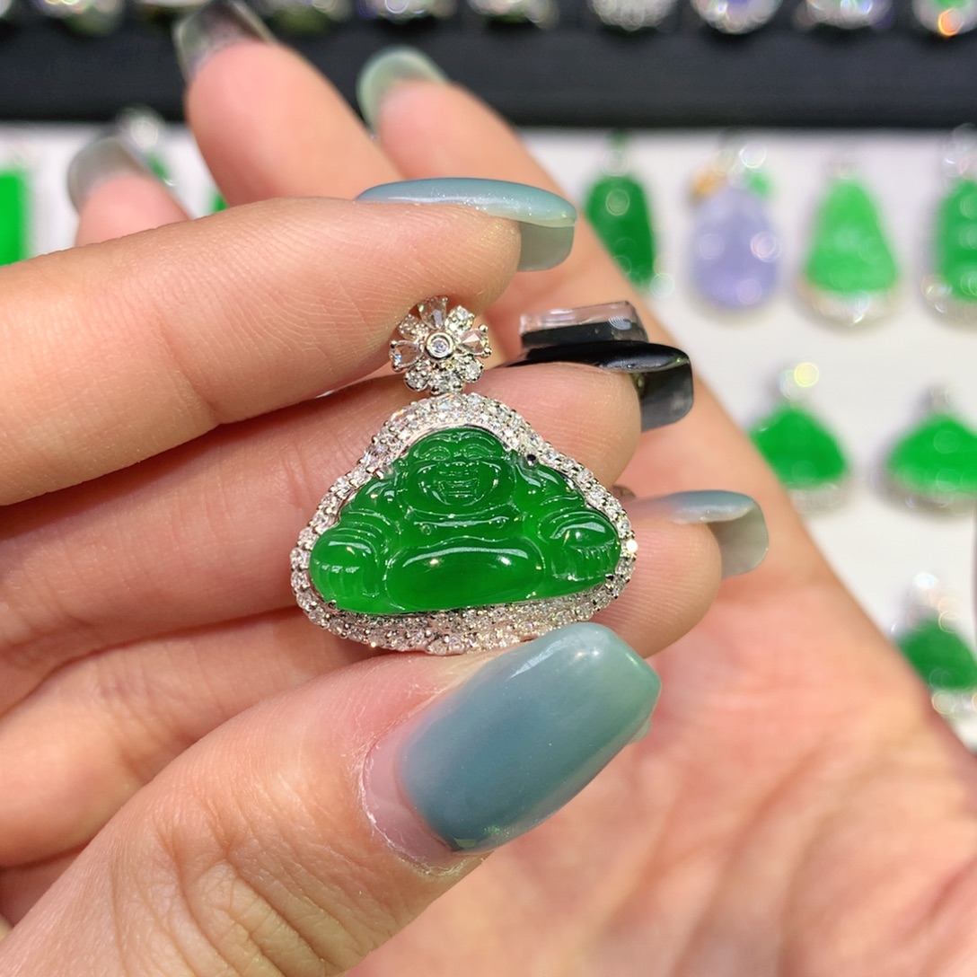 翡翠18K金镶嵌吊坠(不含链)