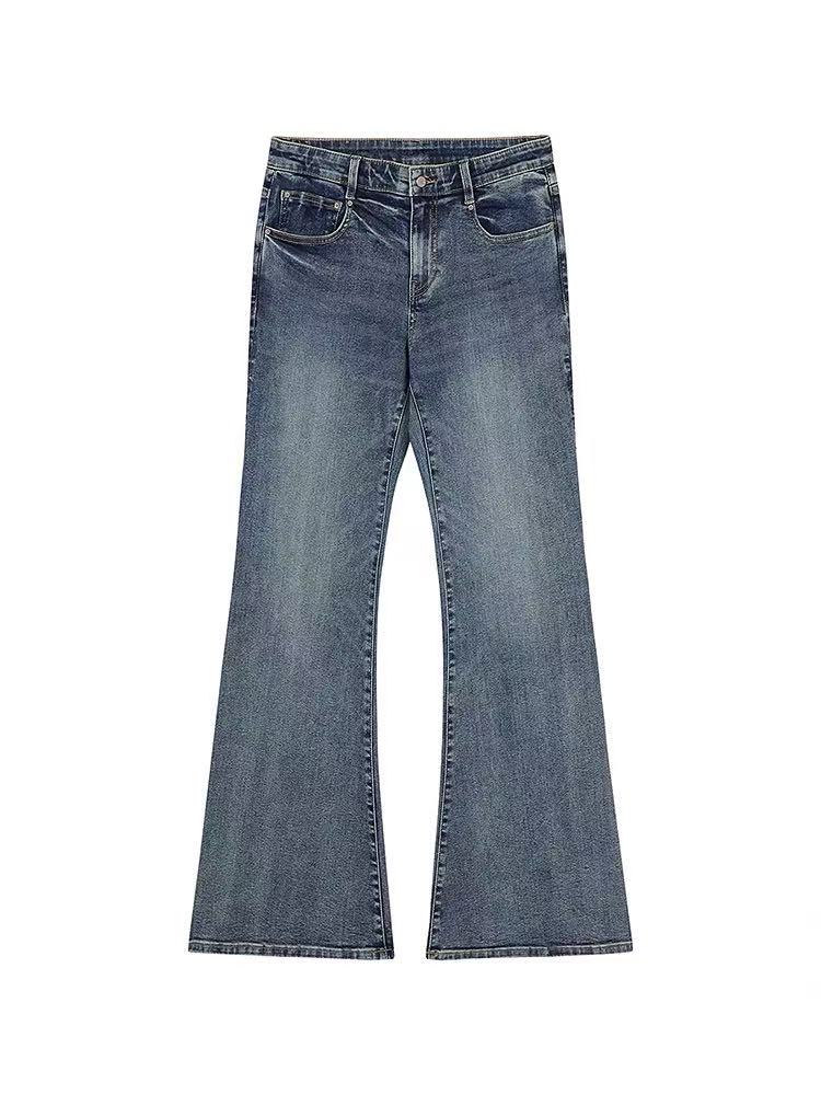 复古水洗显瘦J南微喇牛仔裤