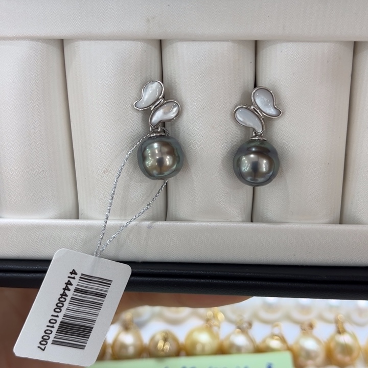 海水珍珠耳饰银S925镶嵌10-11mm