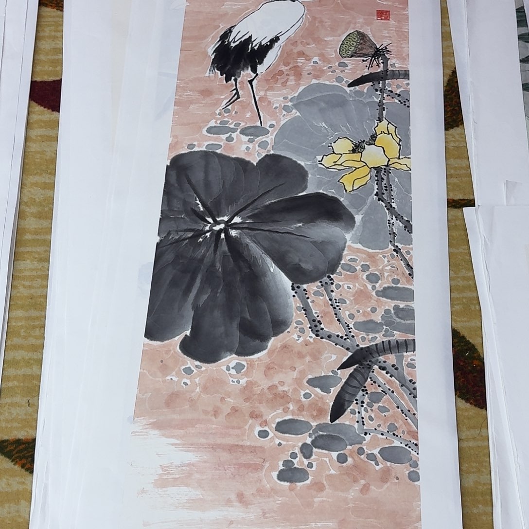 国画四尺对开花鸟