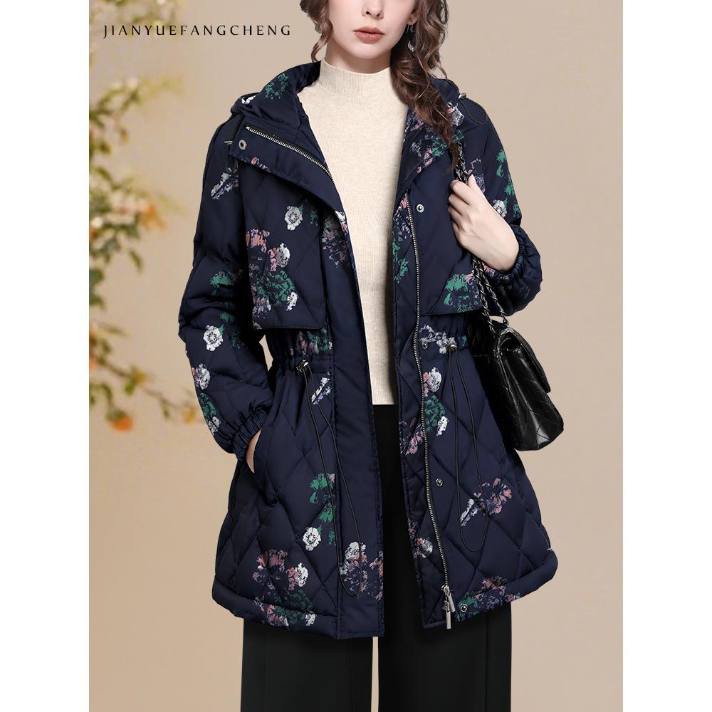 YIHUI伊卉可定做设计感宽松高端白鸭绒印花羽绒服外套女WJ257657