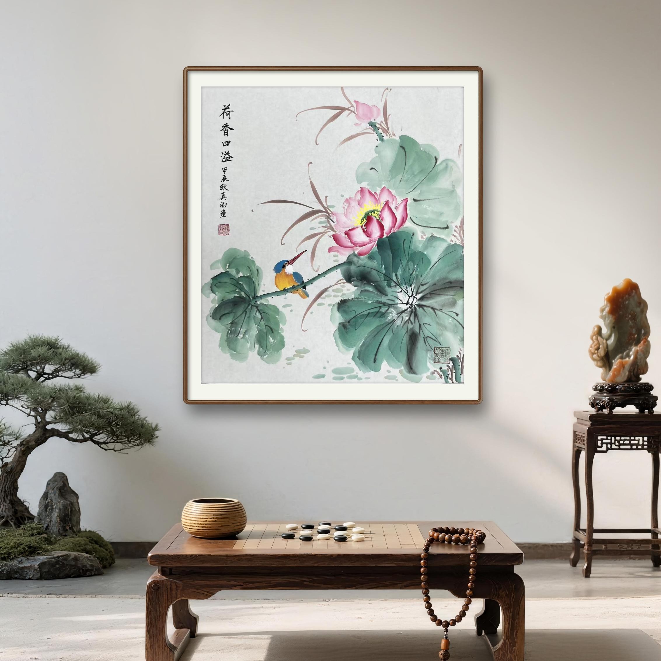 《荷香四溢》柳真卿纯手绘画画50*50cm未装裱（框是效果图）