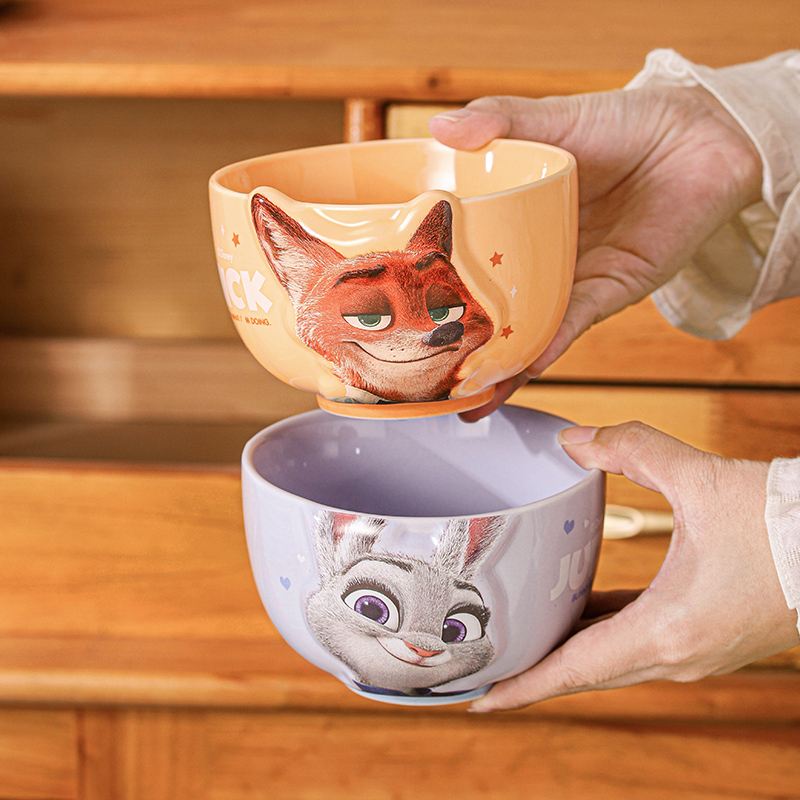 Disney/迪士尼逐梦4.5英寸可爱立体浮雕碗情侣朱迪尼克饭碗陶瓷