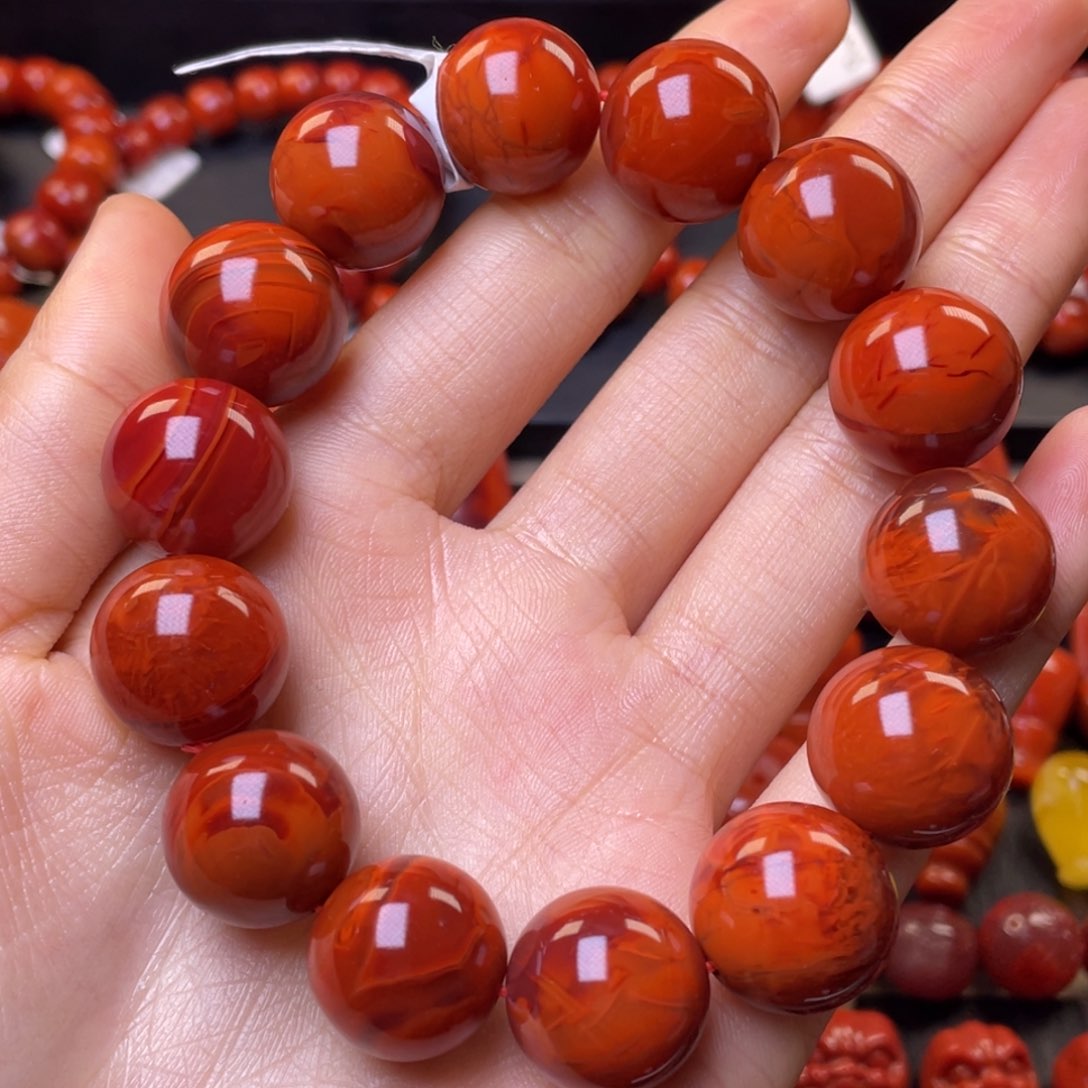 南红玛瑙其他未镶嵌16mm顶品瓦西牛血火焰圆珠手串
