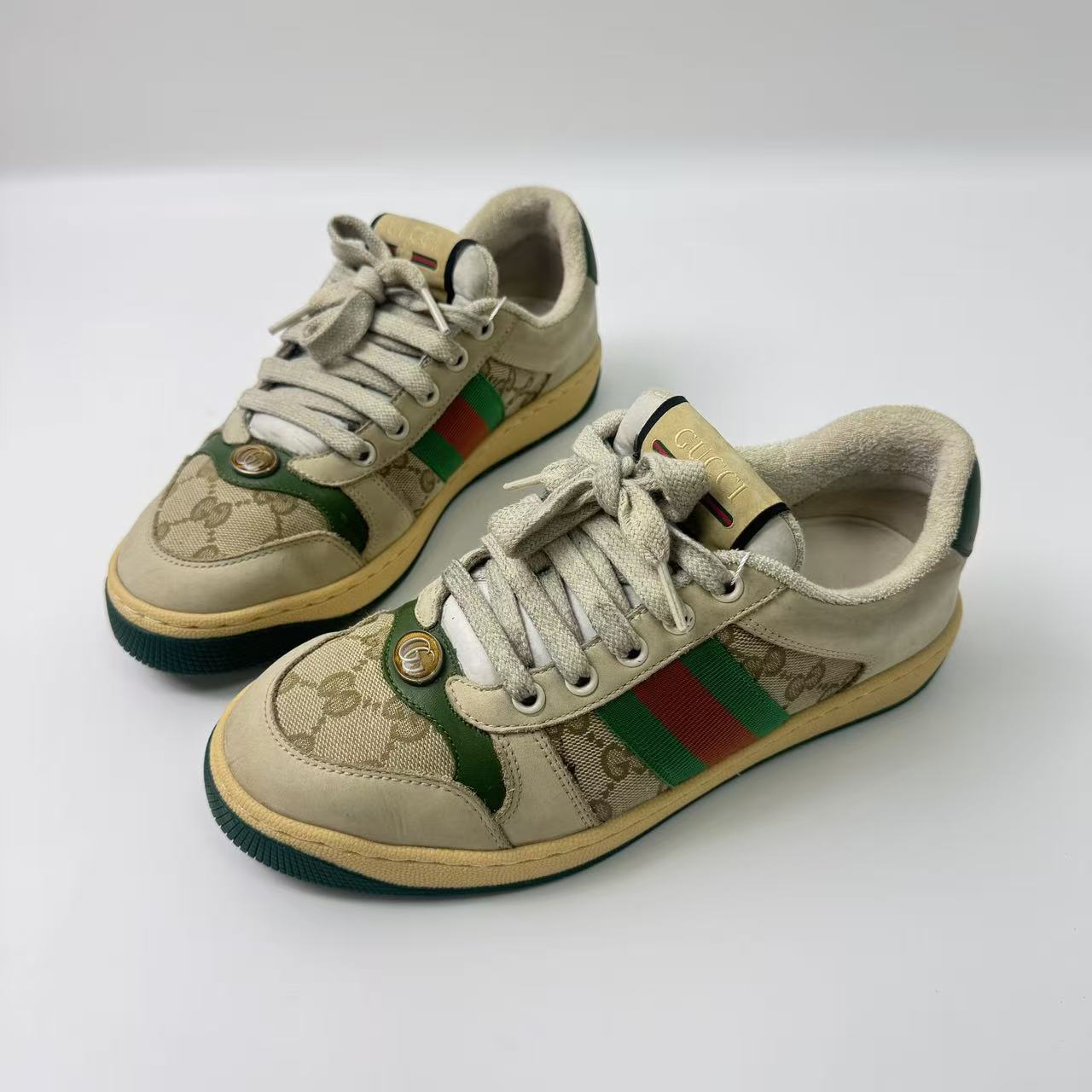 99新 GUCCI/古驰 37.5码/仔仔女鞋/绿色双G印花脏脏鞋1833