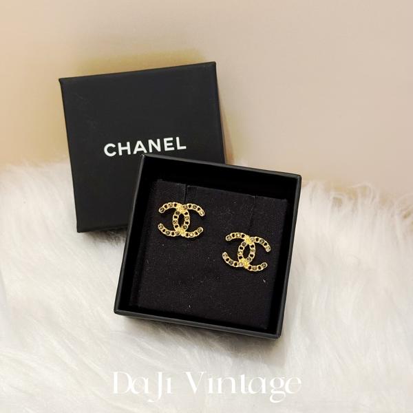 大吉中古/Chanel香奈儿黑钻镂空耳钉