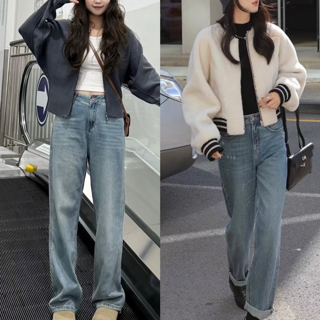 诗～【商场同款】秋季高腰弹力直筒牛仔裤