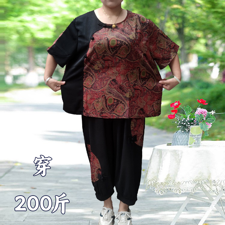胖妈妈大码女装夏装套装50多60岁70农村80老太太衣服奶奶装老年人