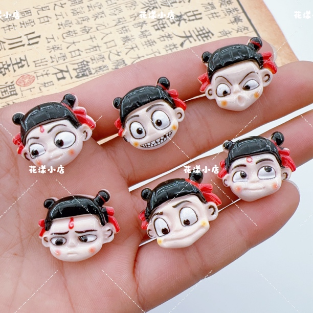 哪吒2新款卡通饰品树脂贴片diy手工发饰发夹配件奶油手机贴片魔童