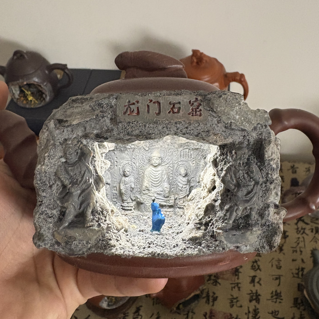 创意紫砂壶龙门石窟摆件复古工艺品