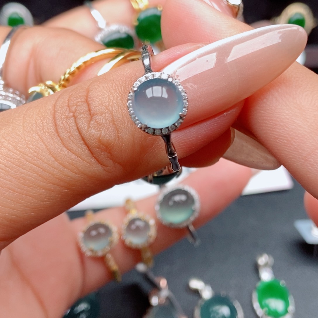 翡翠戒指银S925镶嵌42445