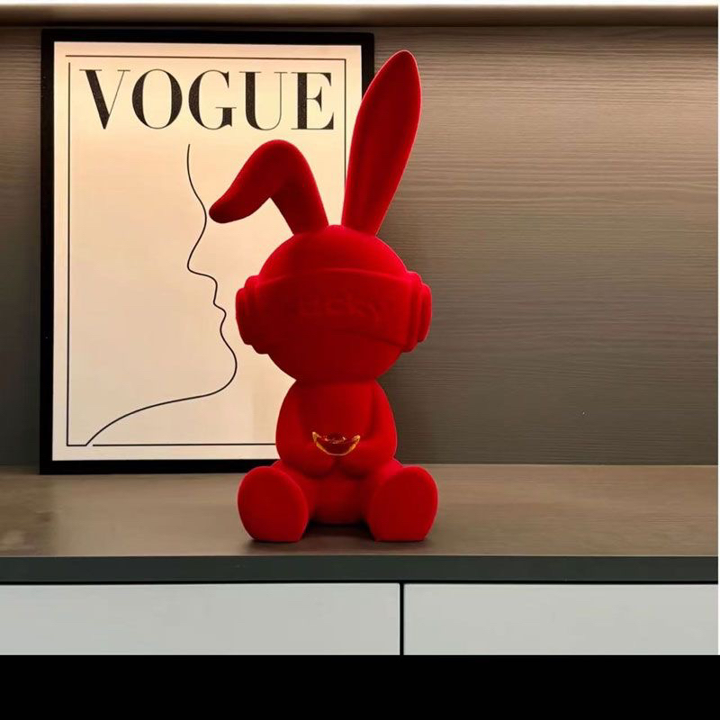 轻奢高定植绒幸运兔客厅酒柜电视柜玄关柜办公室软装摆件装饰摆设